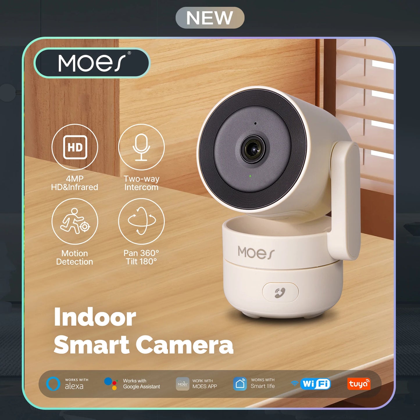 Tuya Smart Camera 4MP, Wifi 360° Indoor Pan/Tilt with Night Vision, Motion Tracking, 2-Way Audio, for Home Security