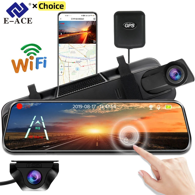 2K Car DVR WIFI GPS Stream Media Mirror Optional 1080P Car Video Camera Night Vision Loop Recording 24H Parking Black Box