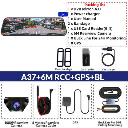 2K Car DVR WIFI GPS Stream Media Mirror Optional 1080P Car Video Camera Night Vision Loop Recording 24H Parking Black Box