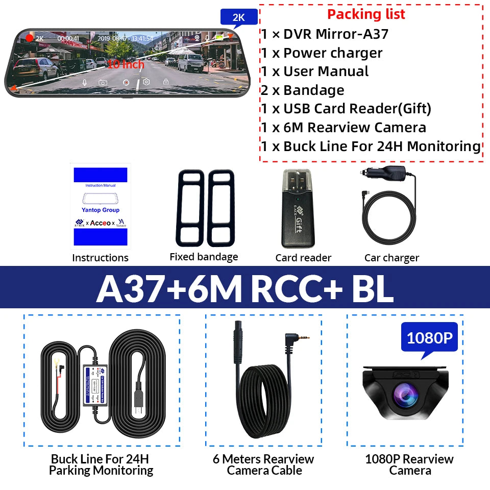 2K Car DVR WIFI GPS Stream Media Mirror Optional 1080P Car Video Camera Night Vision Loop Recording 24H Parking Black Box