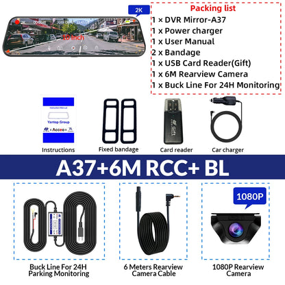 2K Car DVR WIFI GPS Stream Media Mirror Optional 1080P Car Video Camera Night Vision Loop Recording 24H Parking Black Box