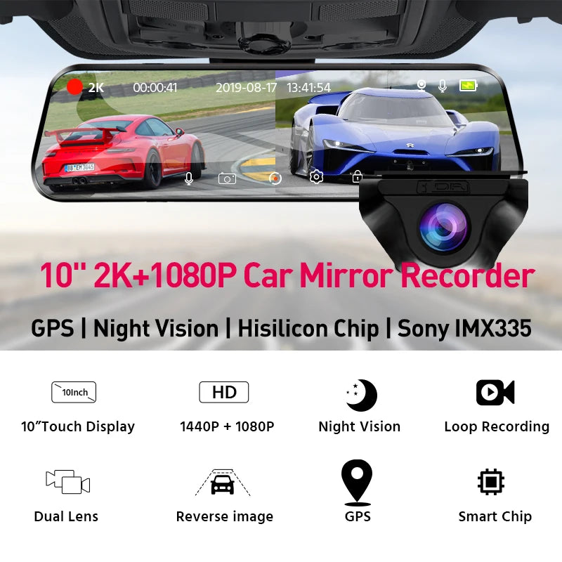 2K Car DVR WIFI GPS Stream Media Mirror Optional 1080P Car Video Camera Night Vision Loop Recording 24H Parking Black Box