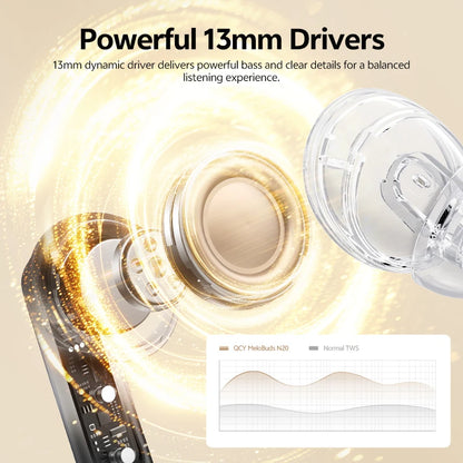 QCY Melobuds N20 Wireless Earbuds — Adaptive ANC, 13mm Drivers, Bluetooth 6.0