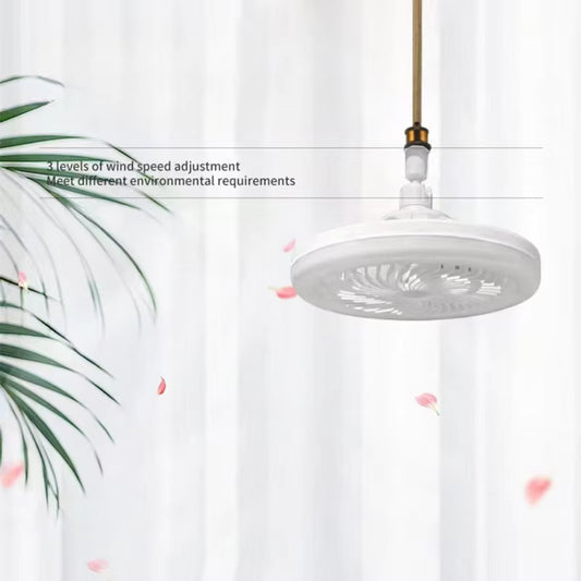 White 3-in-1 LED ceiling fan light hanging in a bright room, with 3-speed wind adjustment