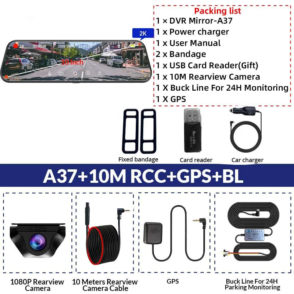 2K Car DVR WIFI GPS Stream Media Mirror Optional 1080P Car Video Camera Night Vision Loop Recording 24H Parking Black Box