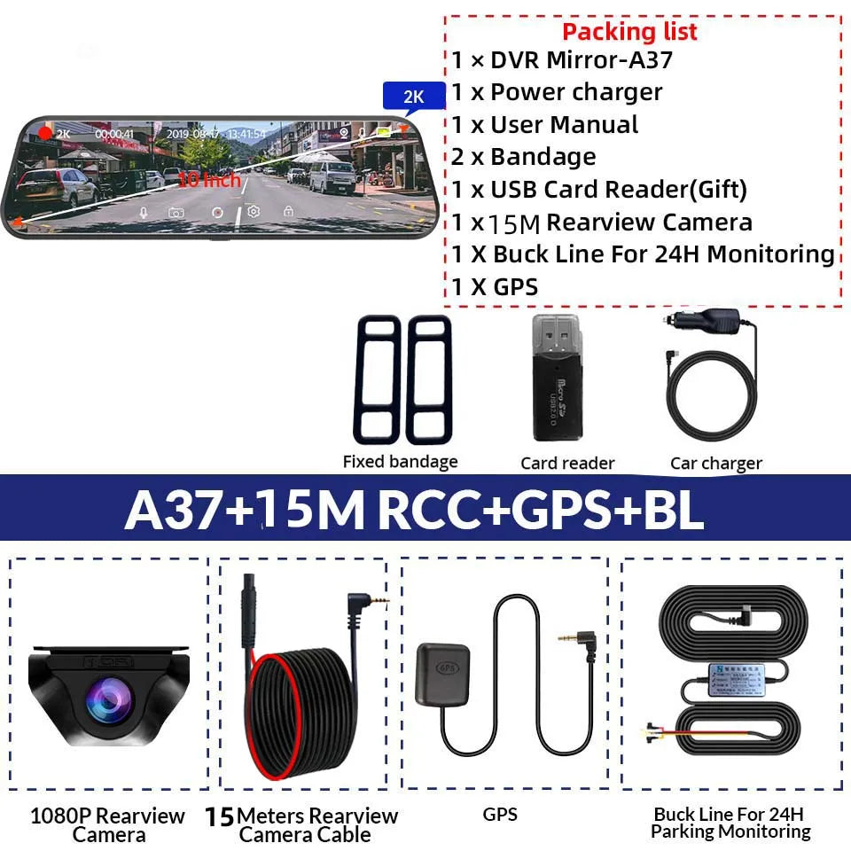 2K Car DVR WIFI GPS Stream Media Mirror Optional 1080P Car Video Camera Night Vision Loop Recording 24H Parking Black Box