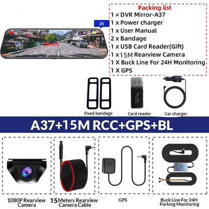 2K Car DVR WIFI GPS Stream Media Mirror Optional 1080P Car Video Camera Night Vision Loop Recording 24H Parking Black Box