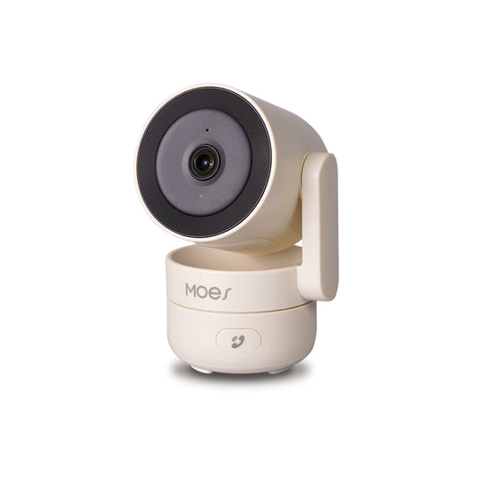 MOES Tuya Smart Camera in cream, 360-degree pan and tilt indoor security camera