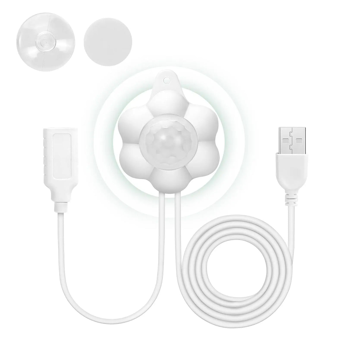 Smart water sensor accessory kit for the pet fountain, including suction mounts and USB charging cable.