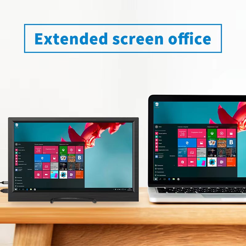 11.6-Inch Portable Monitor used as an extended second screen next to a laptop for office work