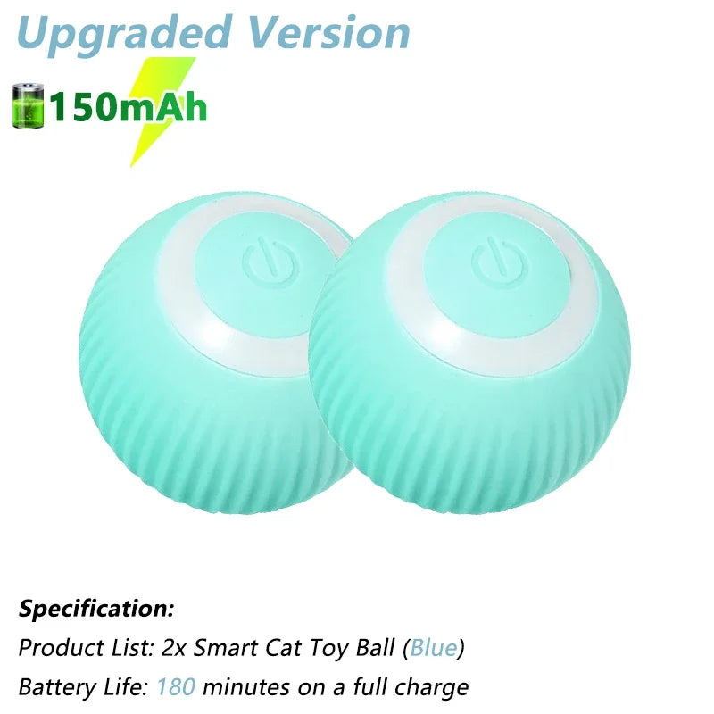 Smart Cat Toy Ball 2-pack in teal, Upgraded Version with 150mAh battery