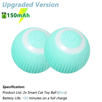 Smart Cat Toy Ball 2-pack in teal, Upgraded Version with 150mAh battery