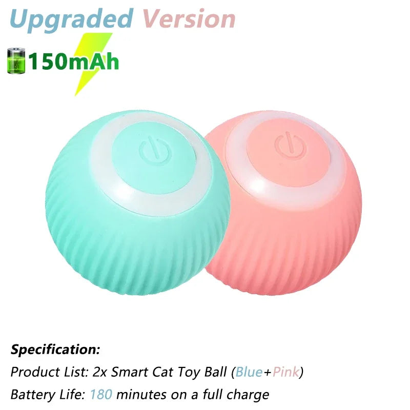 Smart Cat Toy Ball 2-pack in teal and pink, Upgraded Version with 150mAh battery