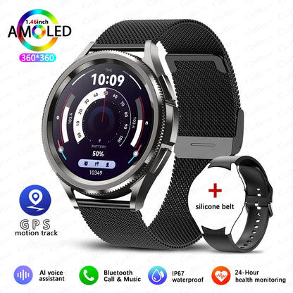 Watch 6 Classic smartwatch with black Milanese mesh band, digital display, and included silicone strap