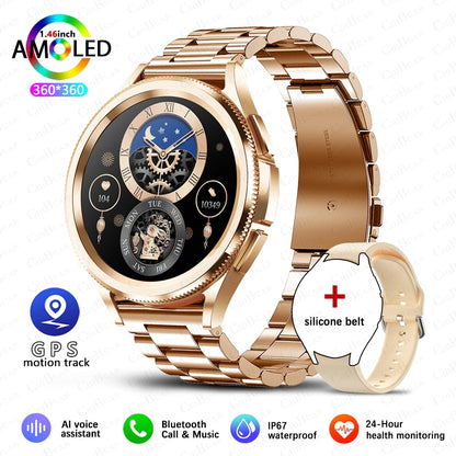 Watch 6 Classic smartwatch in rose gold case with stainless steel link bracelet band