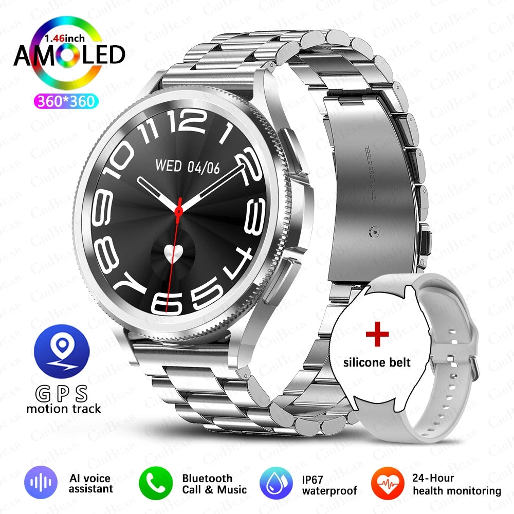 Watch 6 Classic smartwatch in silver case with stainless steel link bracelet band