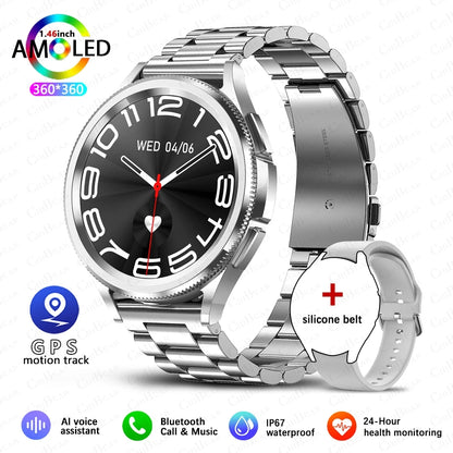 Watch 6 Classic smartwatch in silver case with stainless steel link bracelet band
